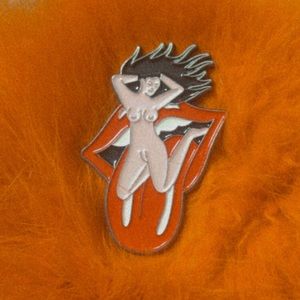 Naked Lady on Rolling Stones Tongue Enamel Pin